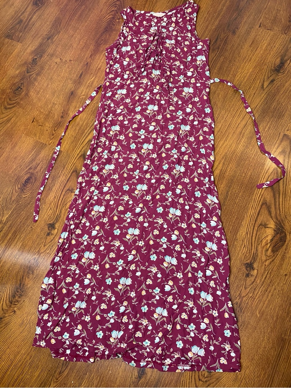 🌷 Hong Yun 🌷 90s Vintage Burgundy Floral Sleeveless Maxi Dress